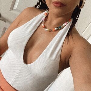 Aritzia Wilfred White Bay Ribbed Halter Tank White Size Small